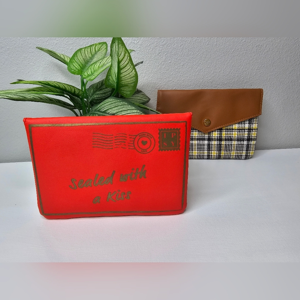 ✨ IPSY Cosmetic Bag Bundle – Plaid & Red Faux Leather Pouches | Bundle & Save! ✨